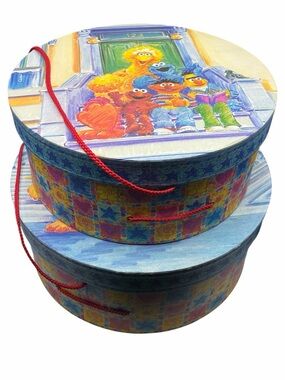 Rare Vintage Tri Coastal Sesame Street Hat Box Set Big Bird Elmo Storage Boxes